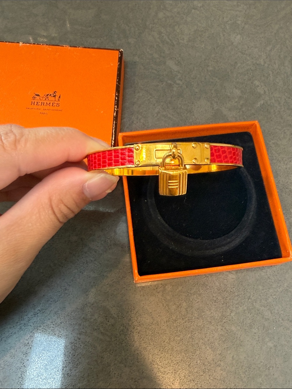 Hermes Kelly Cadena Red Lizard Bracelet Like New